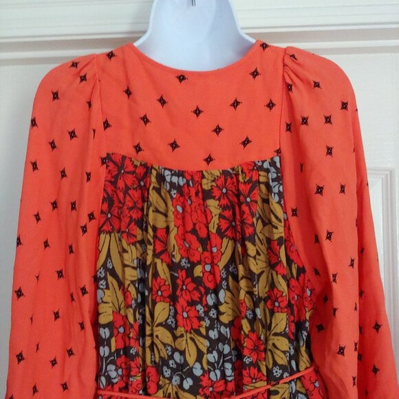Free People Tallula Poppy Orange Floral Bell Sleeve Deep Pockets Mini Dress M - Picture 8 of 15